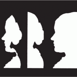 Logo i svart och vitt som föreställer Fredrika Runeberg i profil.